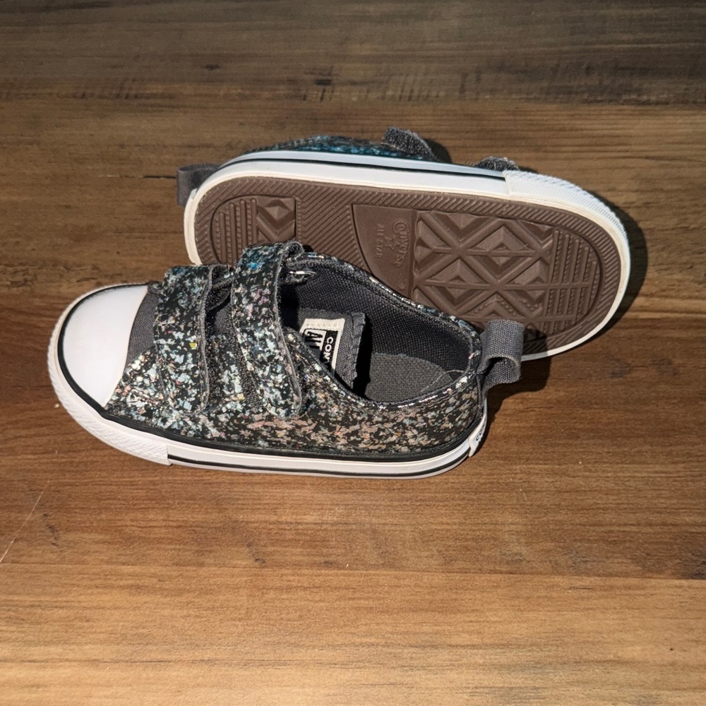 Converse Kids' Black and Silver Glitter Sneakers